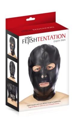 Cagoule BDSM Simili-Cuir (ouverture bouche/yeux) - Fetish Tentation